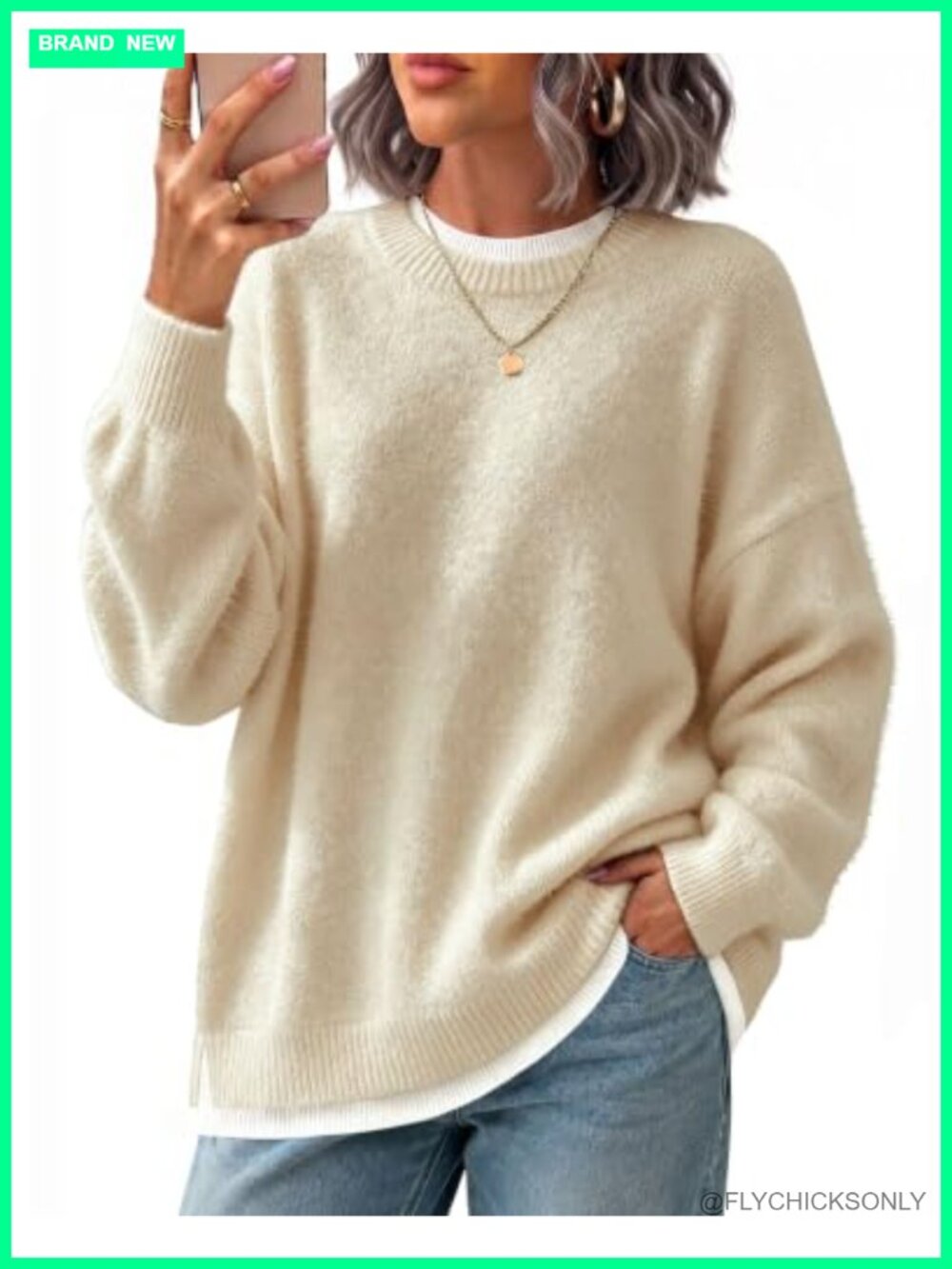 Oversized Pullover Sweater Mock Layer Knit Top Faux Two Piece Long Sleeve